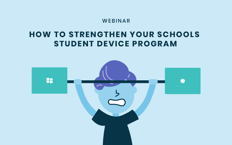Illustration of character strength training with laptops for student device program webinar