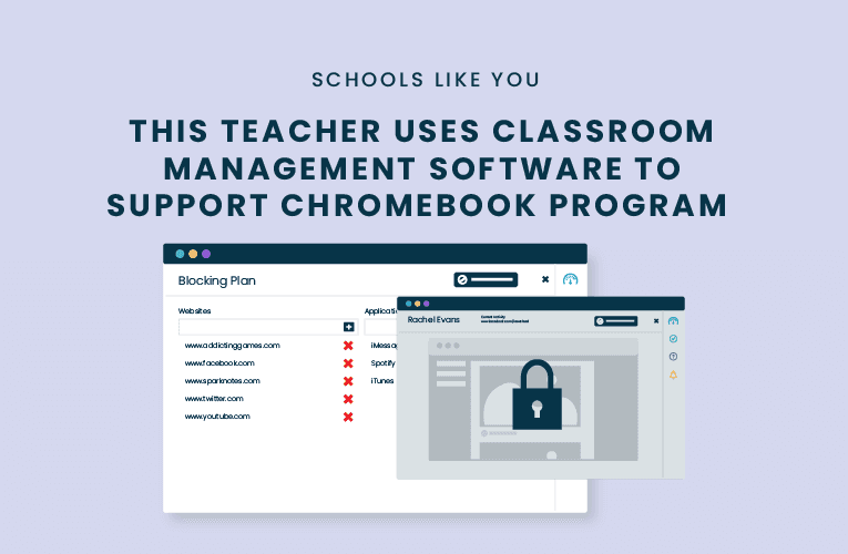 teacher uses classroom management software to support student chromebook program